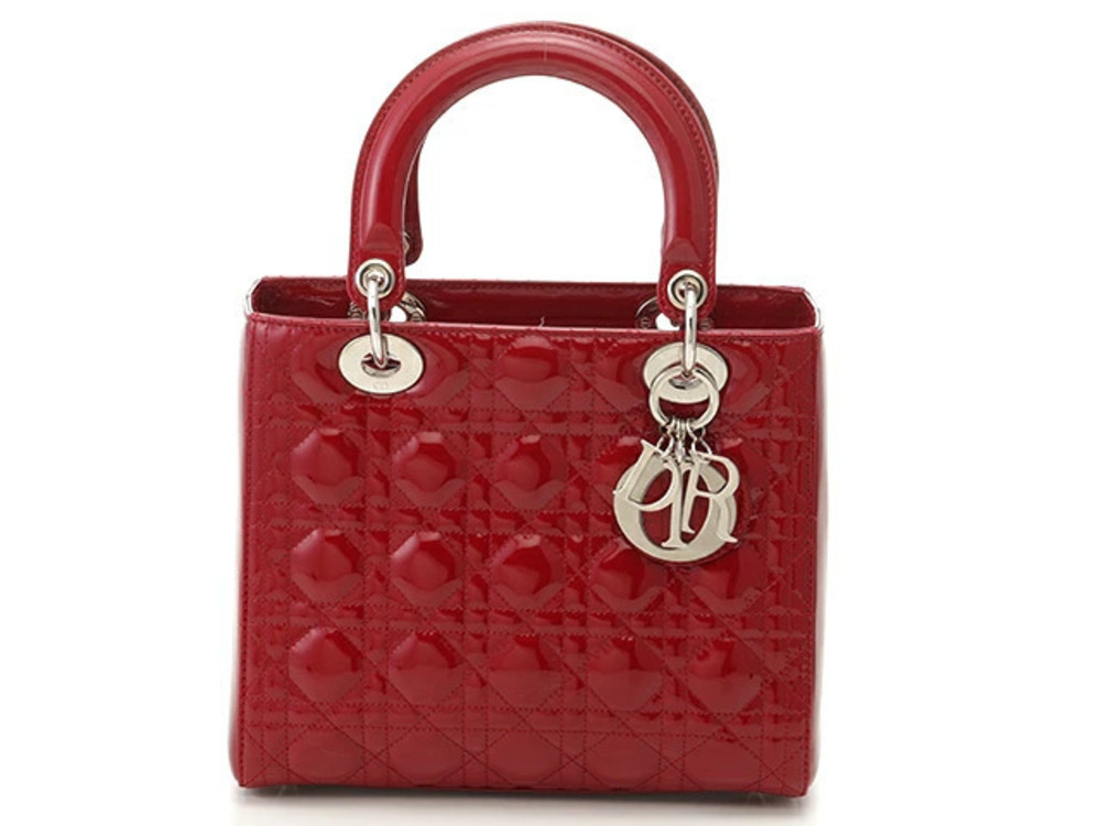 Christian Dior Cannage Handbag Red Patent Vernis Leather